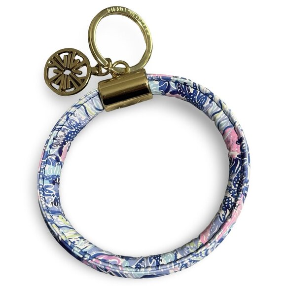 Lilly Pulitzer "Shade Seekers" Big O Key Ring Bangle Bracelet Keychain Gold Logo - Picture 1 of 6